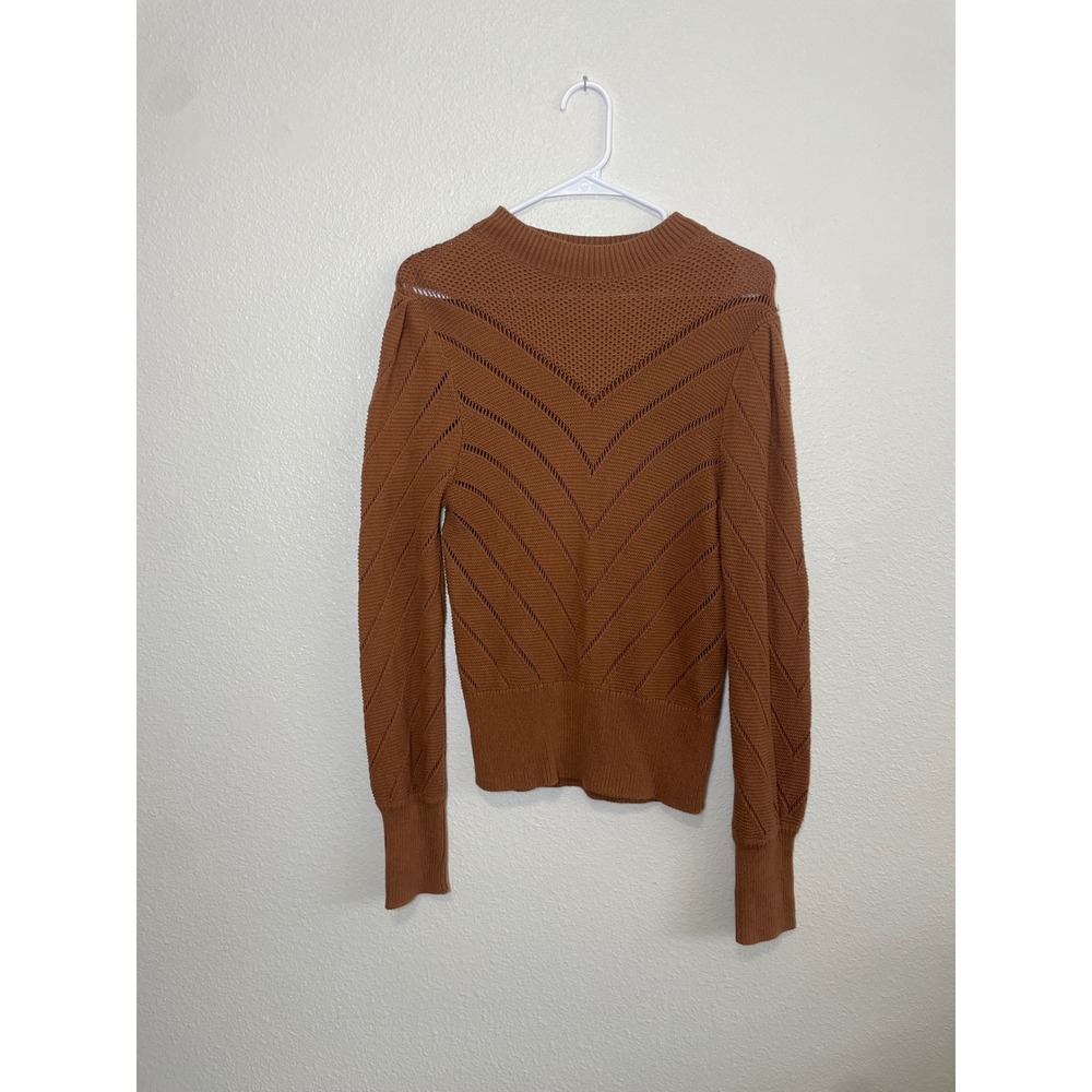 Express Pointelle Knit Sweater Womens Medium Rust Brown Excellent Puff Sleeve